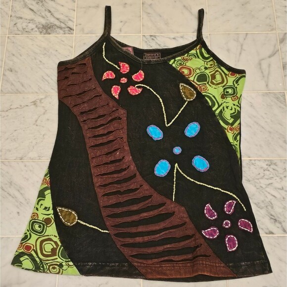 NWT: Yantra's Collection Black Tank with Flower Design. Size Medium. - Picture 1 of 3